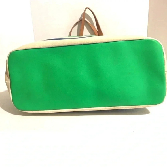 Tory Burch beige/ blue green striped canvas hobo handbag - Picture 3 of 8